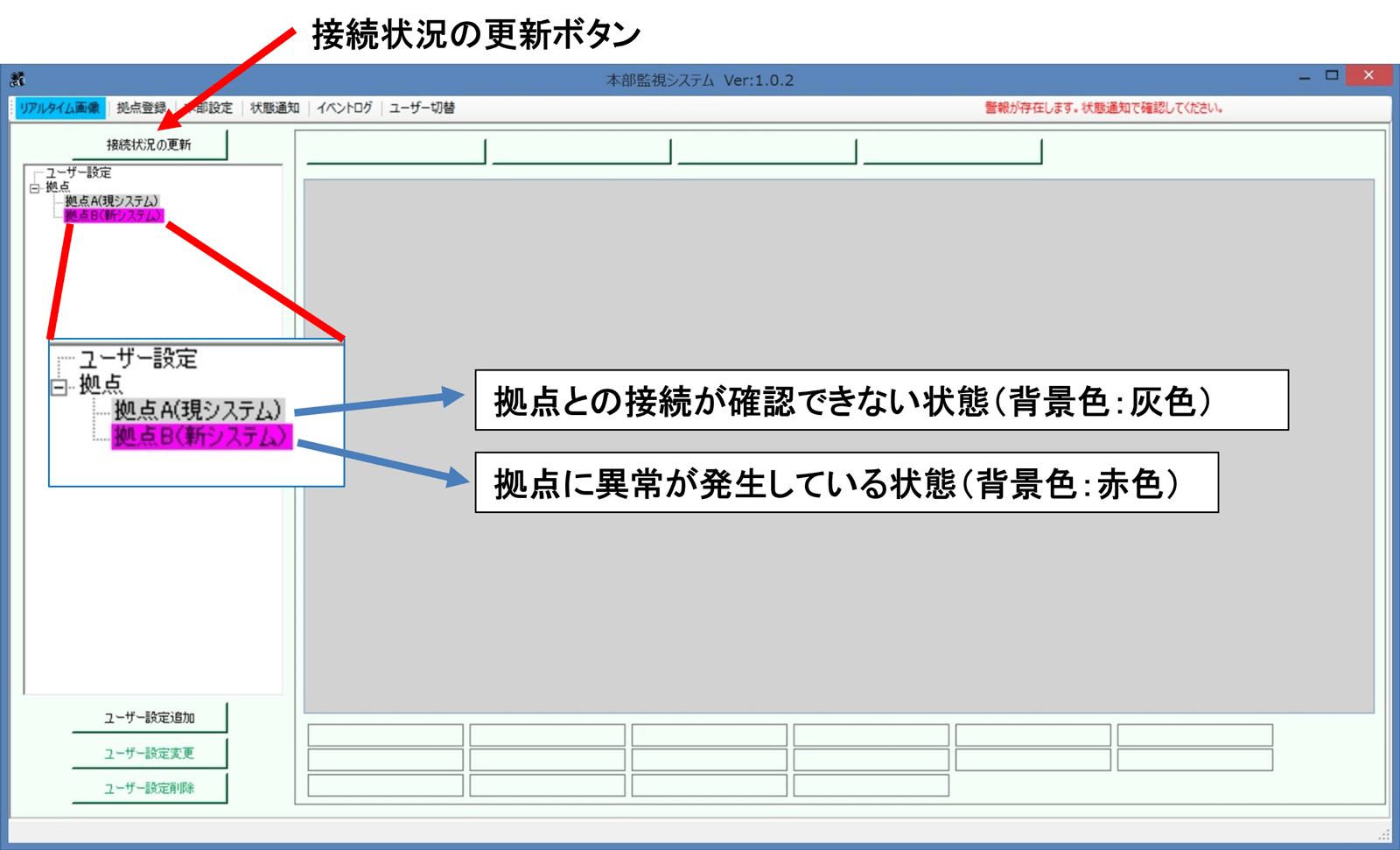 アプリ上での接続状況の表示